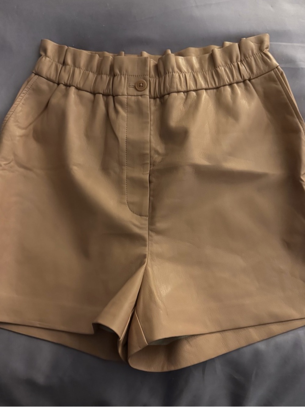 Wilfred Faux Leather High-Waist Shorts - Tan